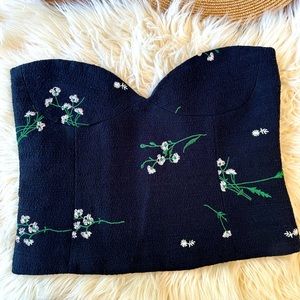 Zara Black Floral Tweed Bustier Top